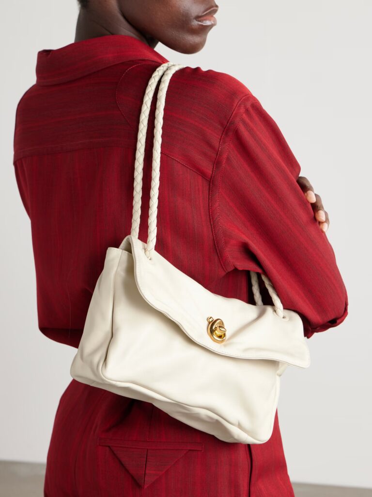 Embellished Intrecciato-Trimmed Leather Shoulder Bag Full Size Image 3