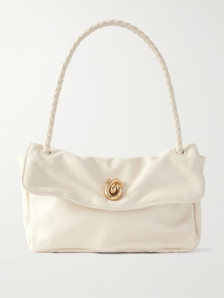 Embellished Intrecciato-Trimmed Leather Shoulder Bag Full Size Image 1