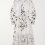 Belted Embellished Floral-Print Linen Midi Shirt Dress Thumbnail 2