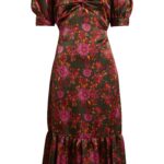 Twist Front Puff Sleeve Satin Midi Dress Thumbnail 2