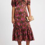 Twist Front Puff Sleeve Satin Midi Dress Thumbnail 1