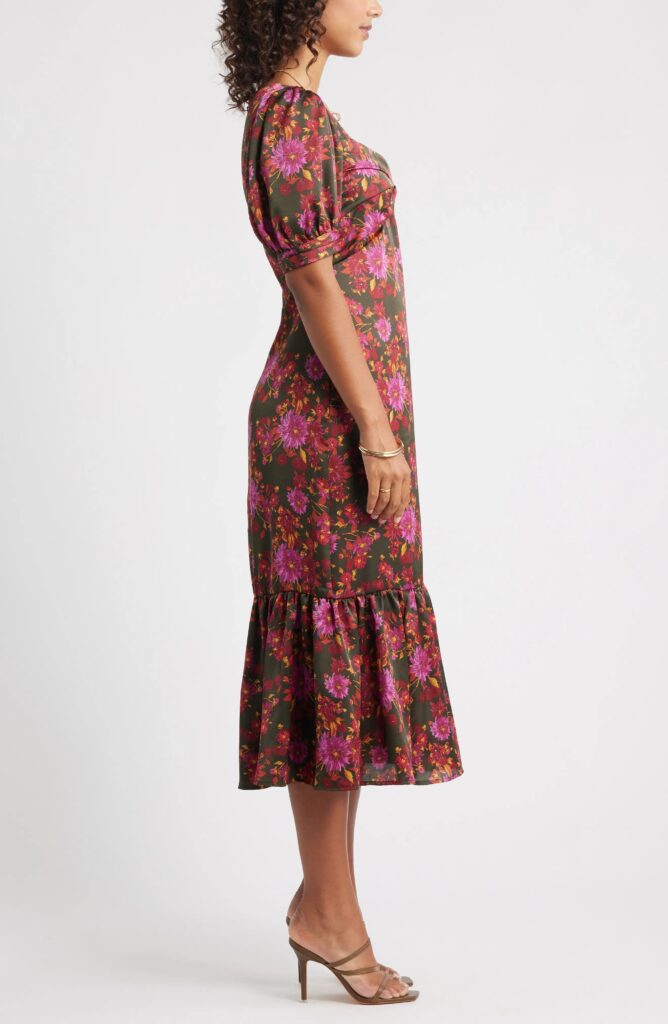 Twist Front Puff Sleeve Satin Midi Dress Full Size Image 3