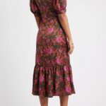 Twist Front Puff Sleeve Satin Midi Dress Thumbnail 4