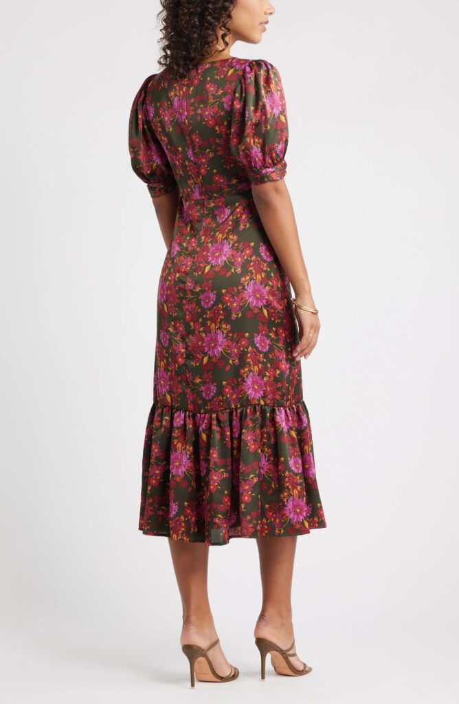 Twist Front Puff Sleeve Satin Midi Dress Full Size Image 4
