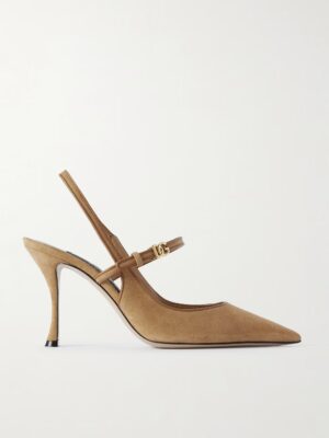 DOLCE & GABBANA Leather-Trimmed Suede Slingback Pumps