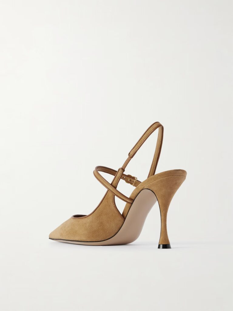 Leather-Trimmed Suede Slingback Pumps Full Size Image 4