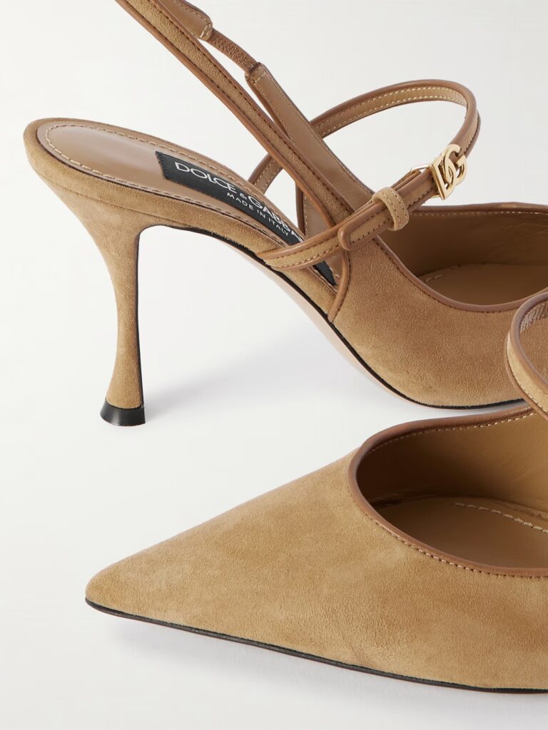 Leather-Trimmed Suede Slingback Pumps Full Size Image 3
