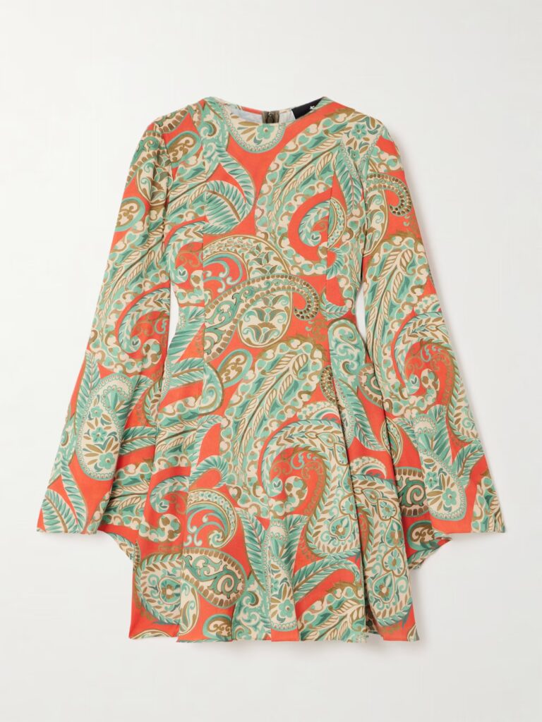 Pleated Paisley-Print Crepe Mini Dress Full Size Image 2