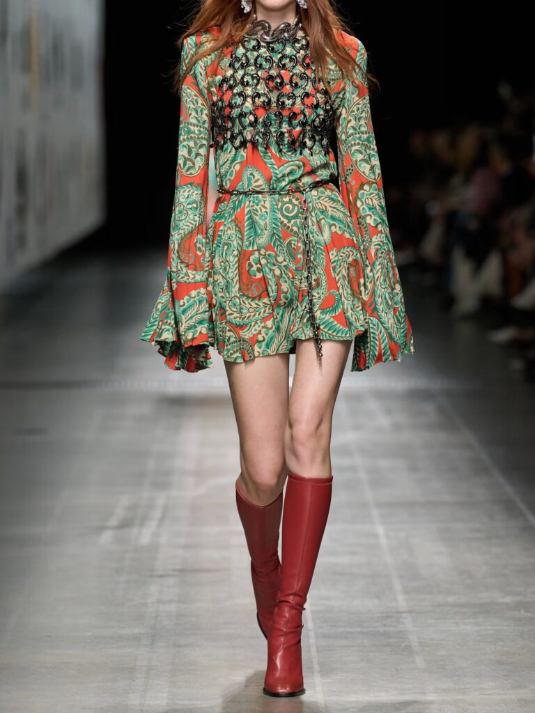 Pleated Paisley-Print Crepe Mini Dress Full Size Image 4