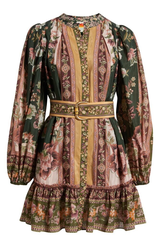 Flowering Garden Tree Long Sleeve Cotton Blend Minidress Full Size Image 3