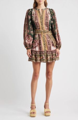 FARM RIO Flowering Garden Tree Long Sleeve Cotton Blend Minidress