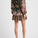 Flowering Garden Tree Long Sleeve Cotton Blend Minidress Thumbnail 5