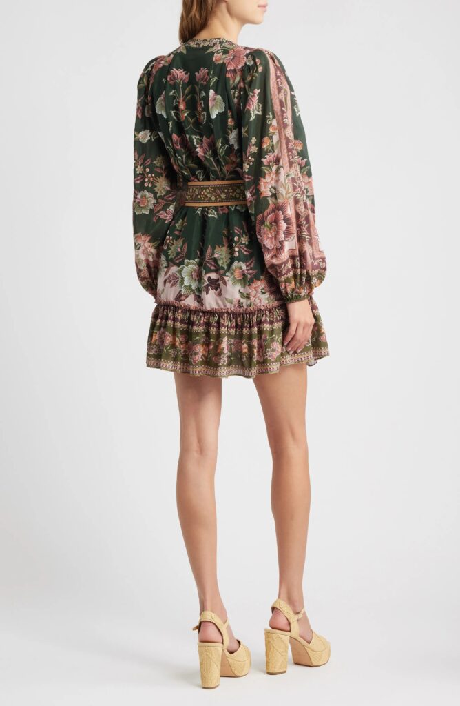 Flowering Garden Tree Long Sleeve Cotton Blend Minidress Full Size Image 5