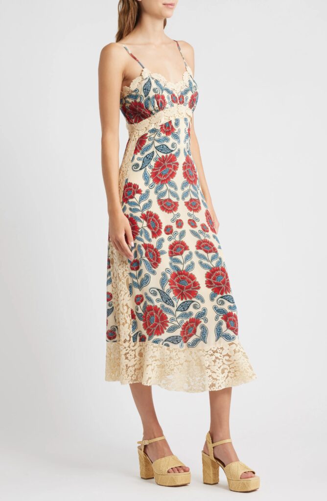 Francesca Sand Lace Detail Floral Dress Full Size Image 5