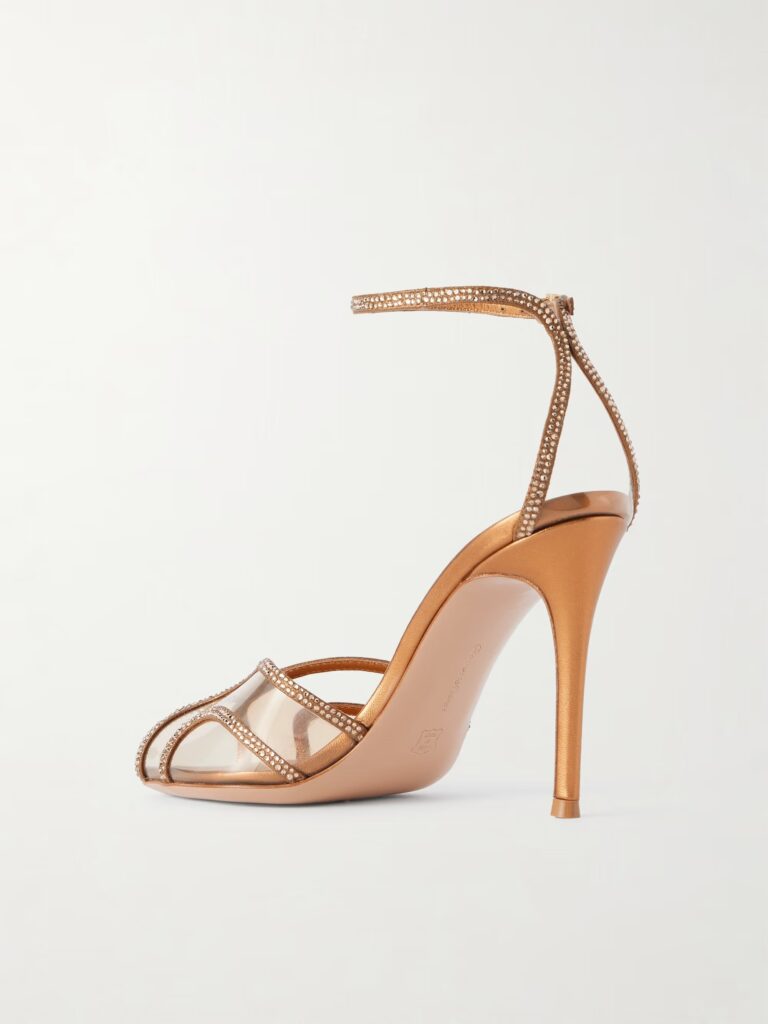 95 Crystal-embellished Metallic Leather and PVC Sandals Full Size Image 3