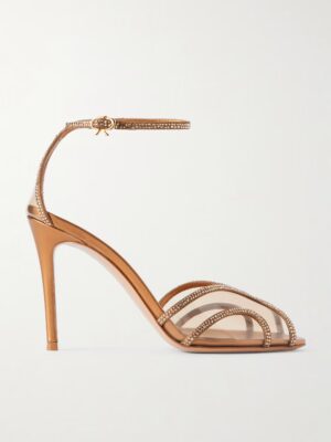 GIANVITO ROSSI 95 Crystal-embellished Metallic Leather and PVC Sandals