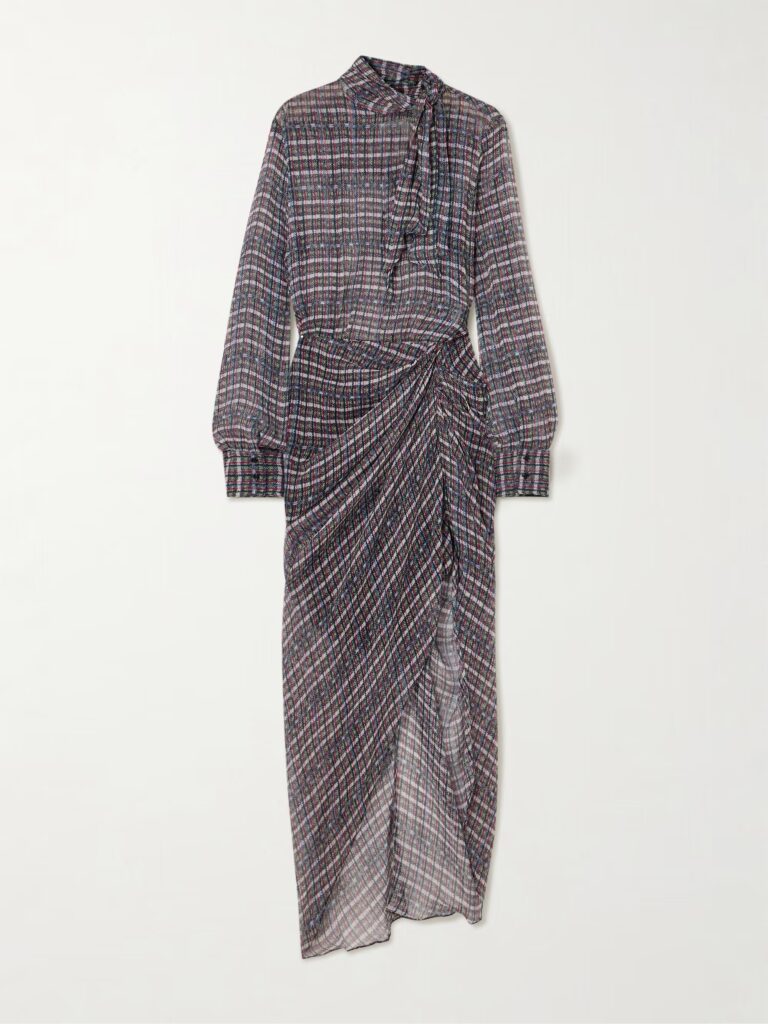 Gloya Tie-Neck Asymmetric Checked Silk-Crepon Shirt Dress Full Size Image 3