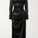 Off-The-Shoulder Draped Satin-Jersey Midi Dress Thumbnail 2