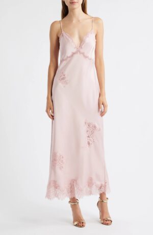 LOVESHACKFANCY Sorone Lace Trim Satin Maxi Slipdress