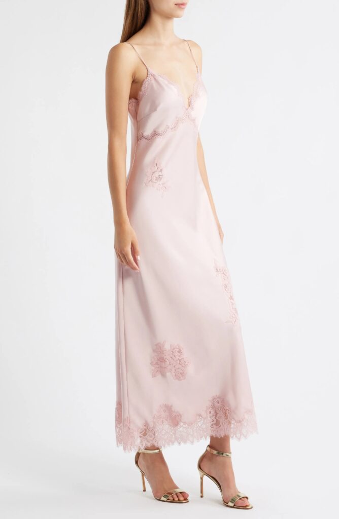 Sorone Lace Trim Satin Maxi Slipdress Full Size Image 3
