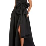 Satin Gown with Pearl Neckline and Bow Detail Thumbnail 1