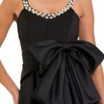 Satin Gown with Pearl Neckline and Bow Detail Thumbnail 3