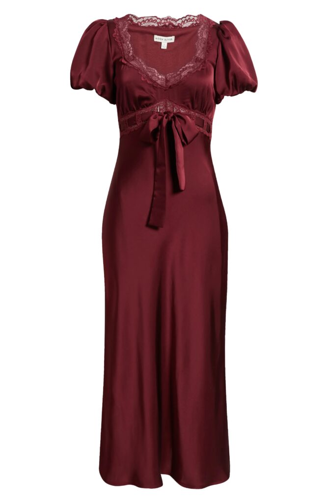 Puff Sleeve Lace Trim Maxi Dress Full Size Image 3