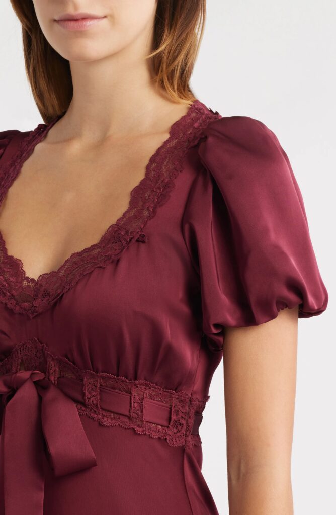 Puff Sleeve Lace Trim Maxi Dress Full Size Image 4