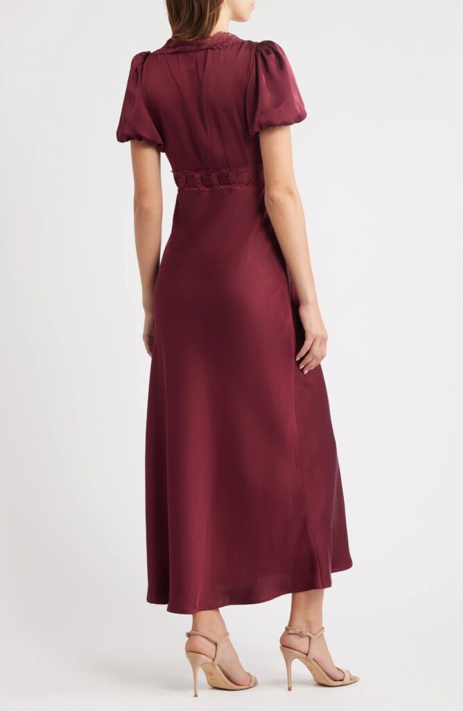 Puff Sleeve Lace Trim Maxi Dress Full Size Image 5