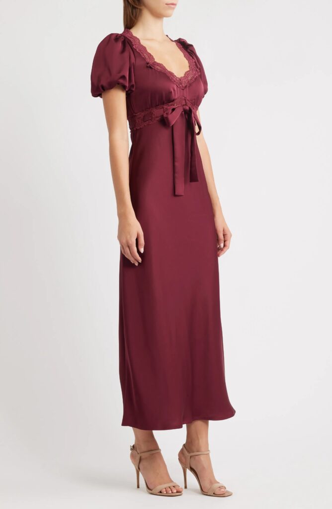 Puff Sleeve Lace Trim Maxi Dress Full Size Image 2