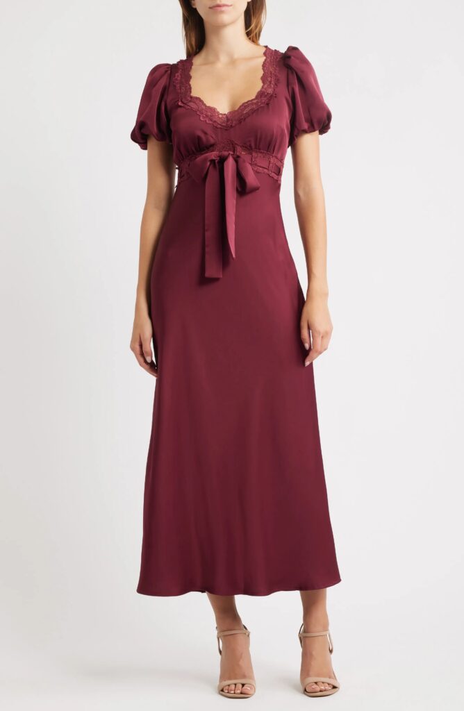Puff Sleeve Lace Trim Maxi Dress Full Size Image 1