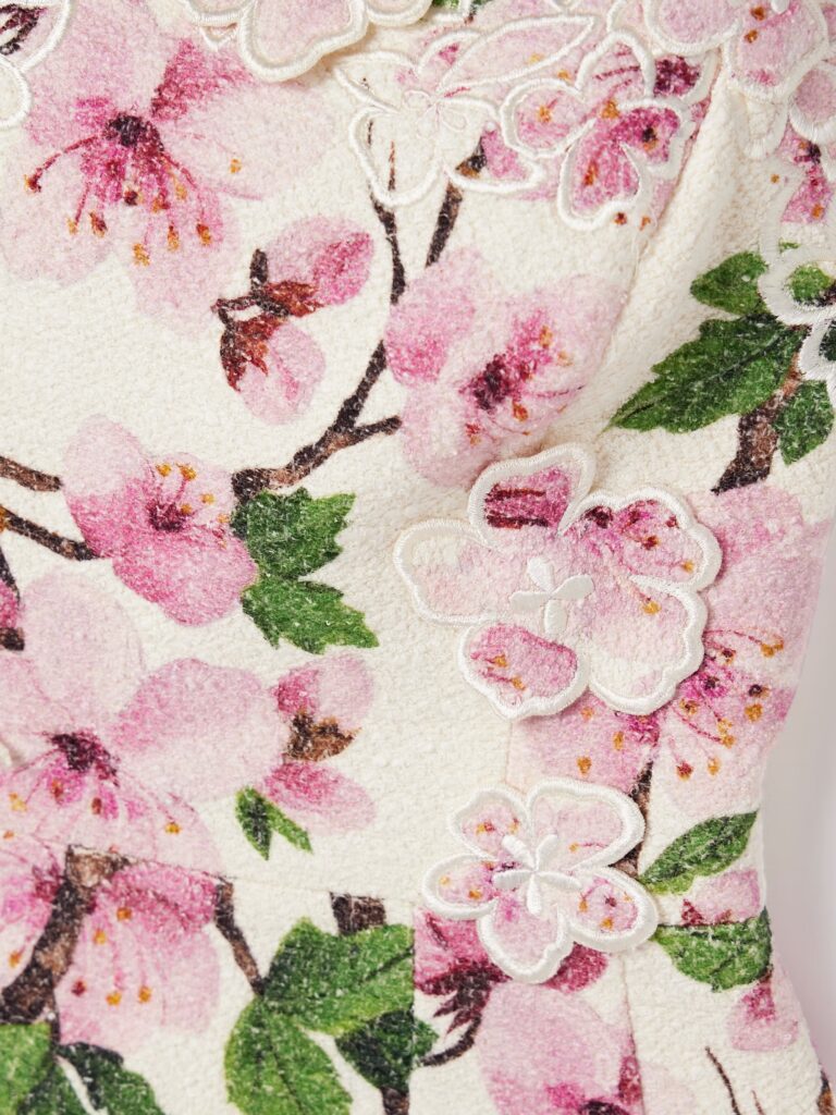 Appliquéd Floral-Print Cotton-Blend Bouclé Mini Dress Full Size Image 2
