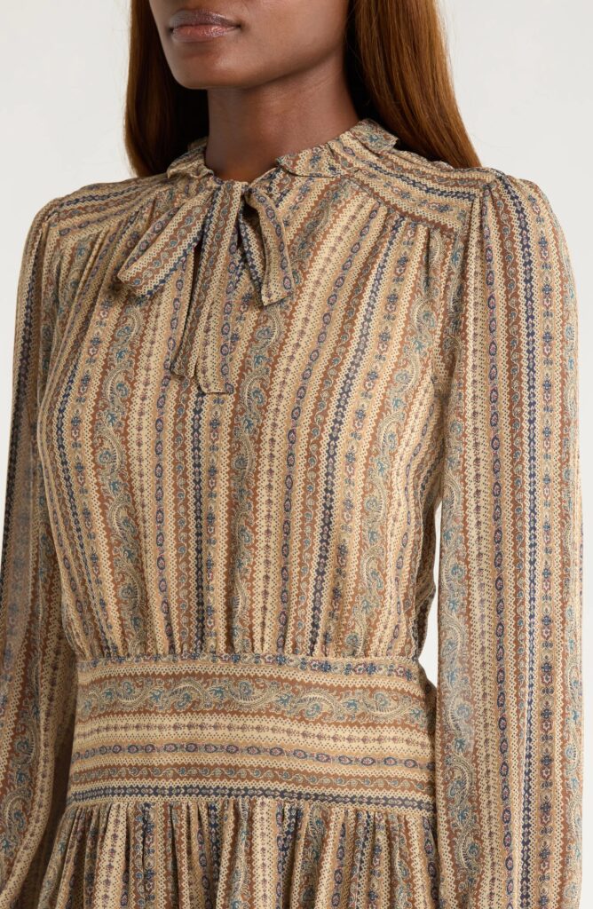 Nantes Mixed Print Long Sleeve Silk Chiffon Dress Full Size Image 6