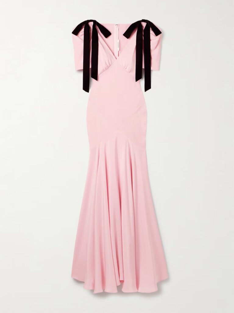 Velvet Bow-Embellished Silk-Crepe Gown Full Size Image 3