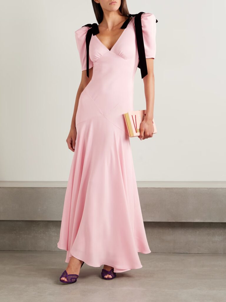 Velvet Bow-Embellished Silk-Crepe Gown Full Size Image 1