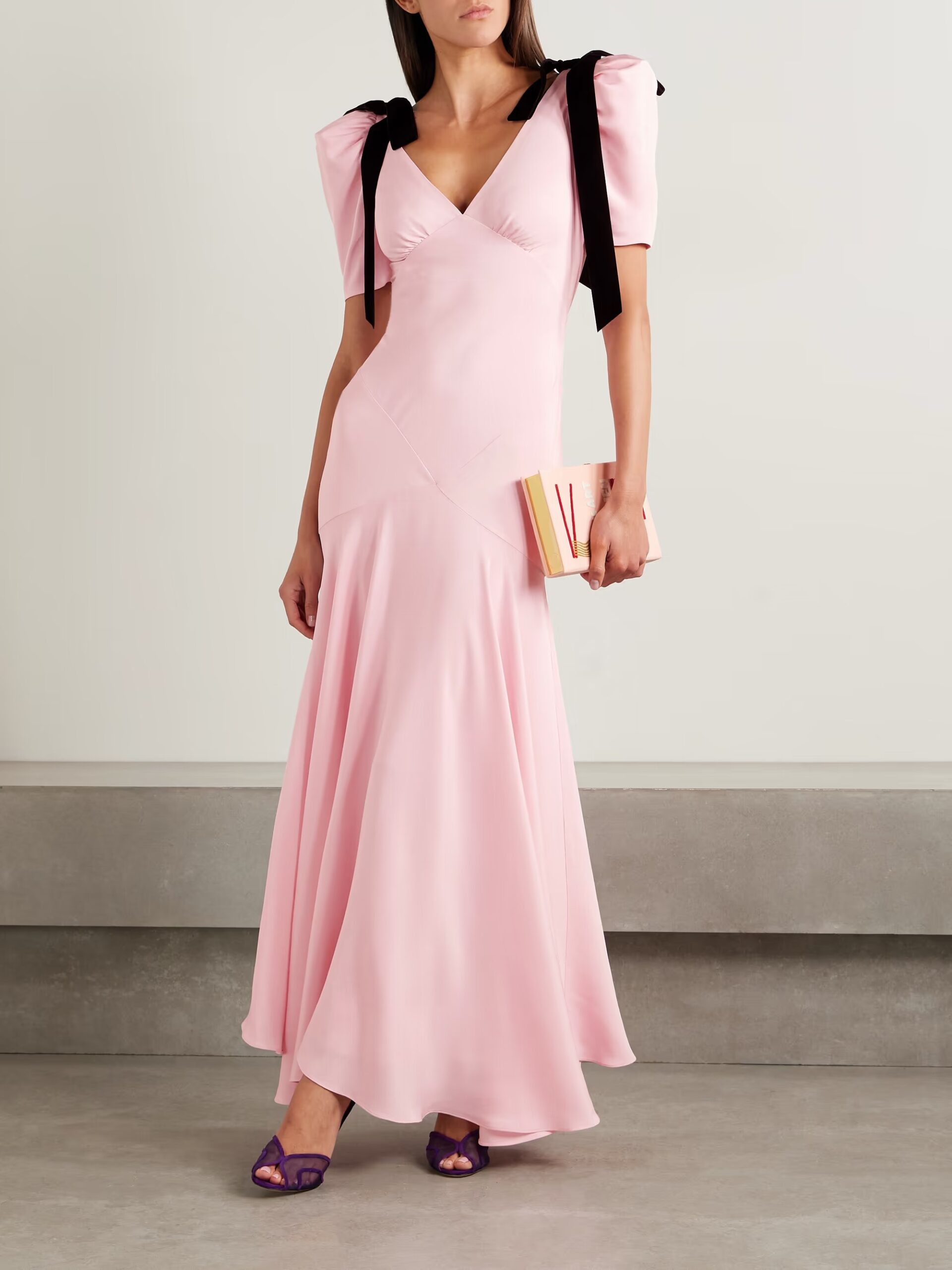 RODARTE Velvet Bow-Embellished Silk-Crepe Gown