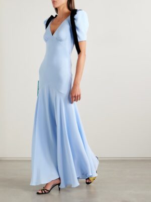 RODARTE Velvet Bow-Embellished Silk-Crepe Gown
