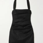 Noemi Ruched Linen Halterneck Mini Dress Thumbnail 4