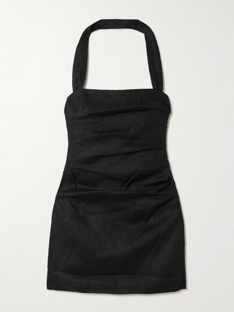 Noemi Ruched Linen Halterneck Mini Dress Full Size Image 4