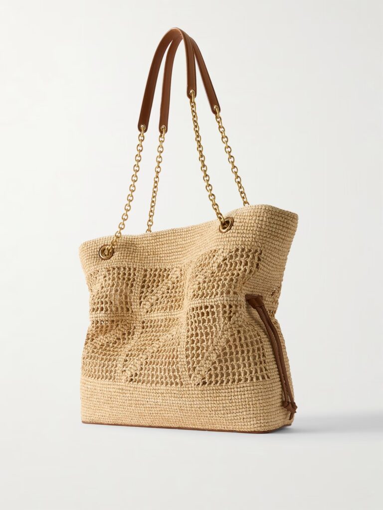Jamie Leather-Trimmed Raffia Tote Full Size Image 5