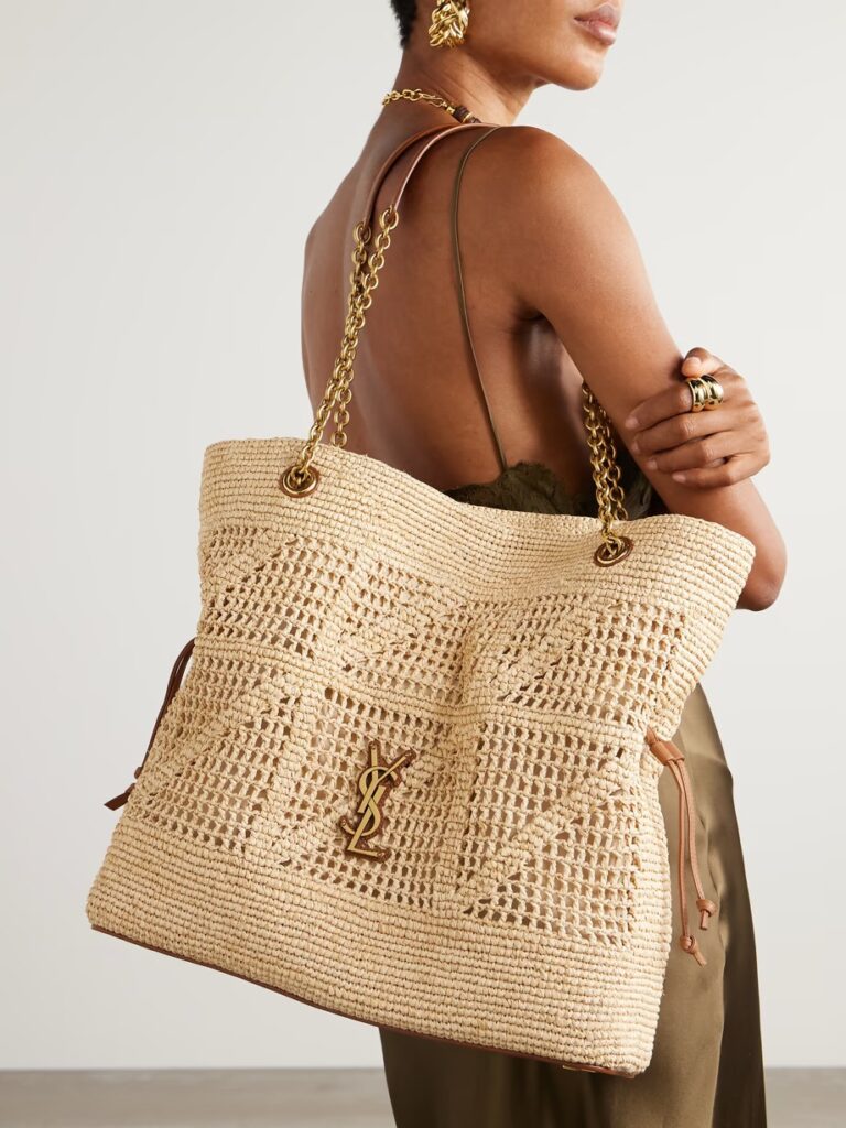 Jamie Leather-Trimmed Raffia Tote Full Size Image 3