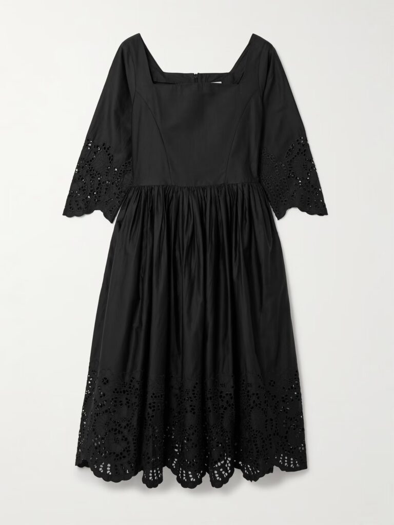 Amalia Pleated Broderie Anglaise Cotton-Poplin Midi Dress Full Size Image 2