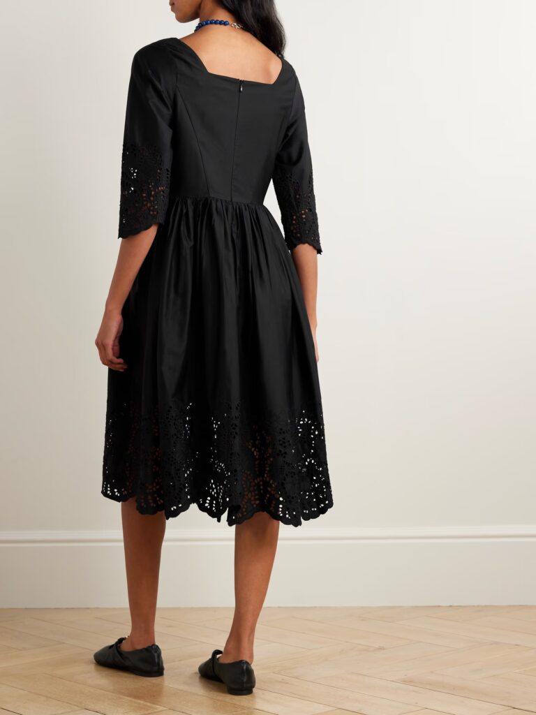 Amalia Pleated Broderie Anglaise Cotton-Poplin Midi Dress Full Size Image 3