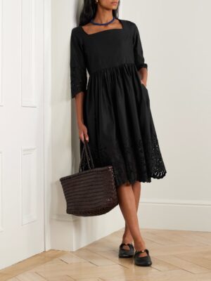 THIERRY COLSON Amalia Pleated Broderie Anglaise Cotton-Poplin Midi Dress