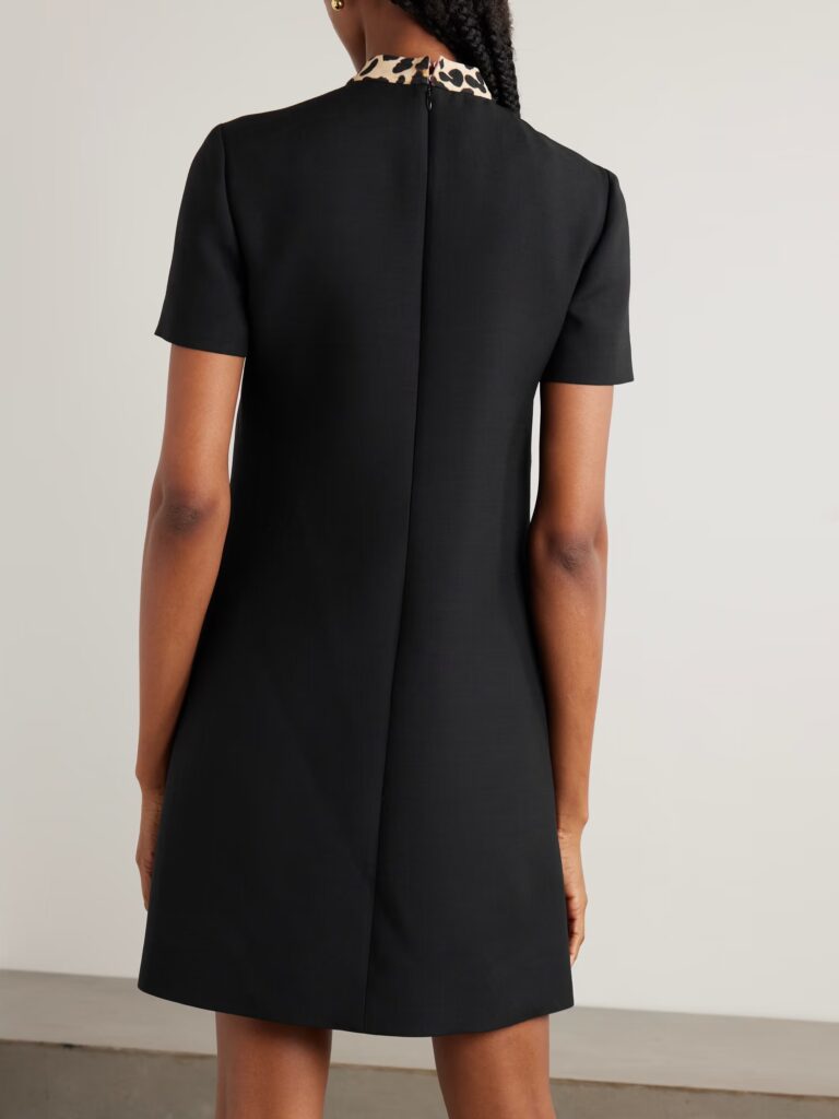 Embellished Pussy-bow Wool and Silk-blend Crepe Mini Dress Full Size Image 4