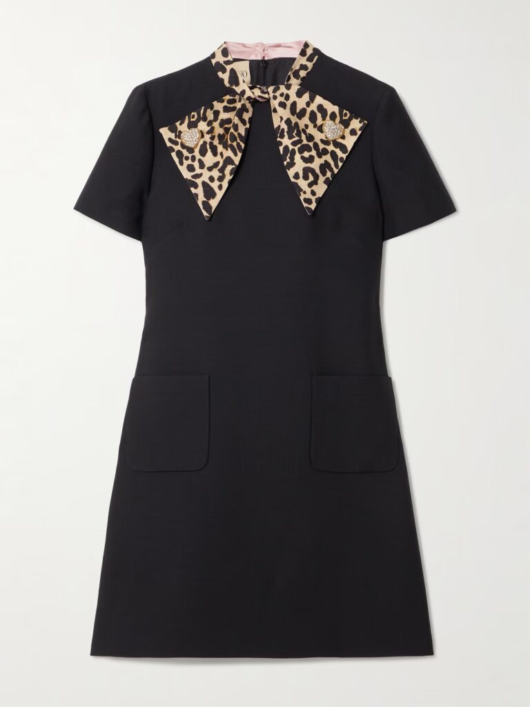Embellished Pussy-bow Wool and Silk-blend Crepe Mini Dress Full Size Image 3