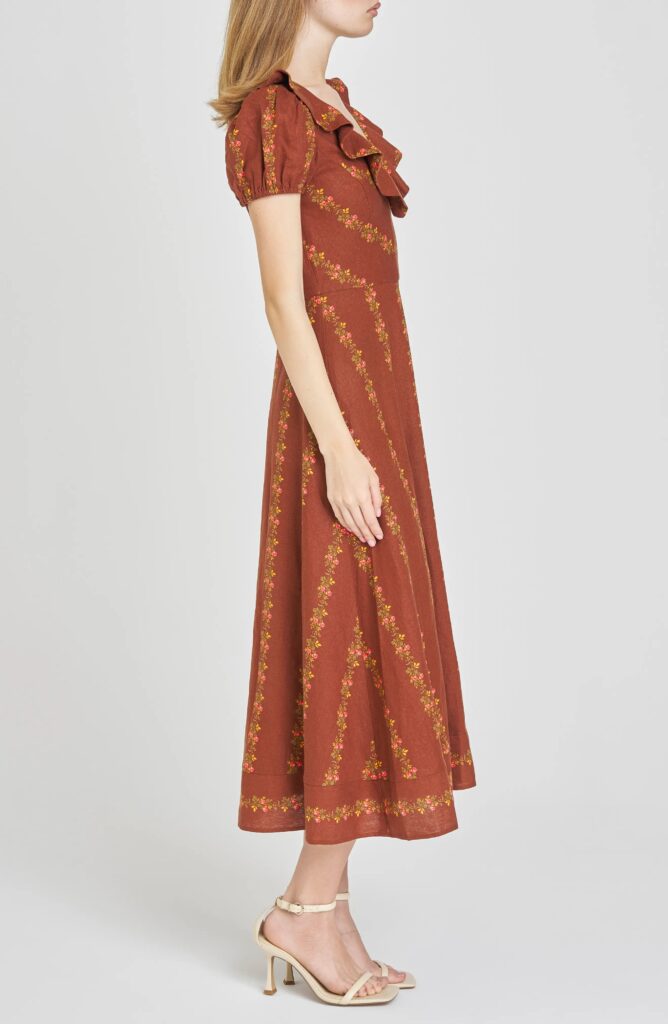 Fern Floral Linen Blend Midi Dress Full Size Image 2