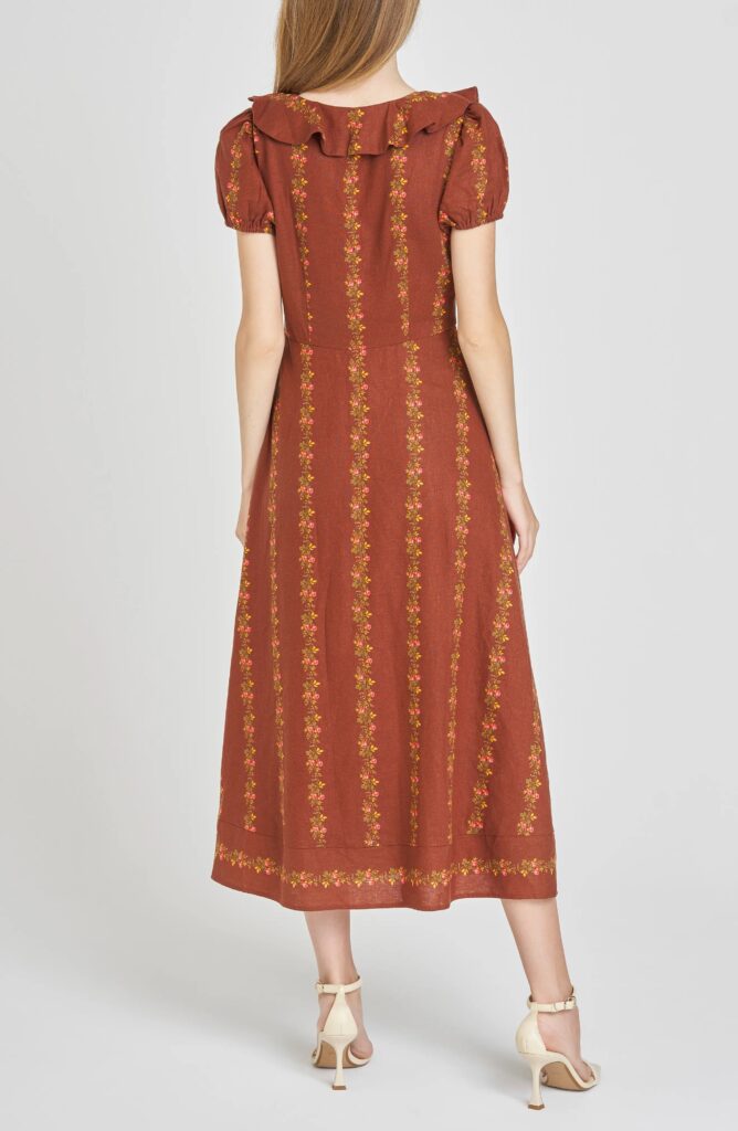 Fern Floral Linen Blend Midi Dress Full Size Image 3