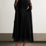 Gathered Lace-Trimmed Crepe Midi Dress Thumbnail 3