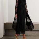 Gathered Lace-Trimmed Crepe Midi Dress Thumbnail 1
